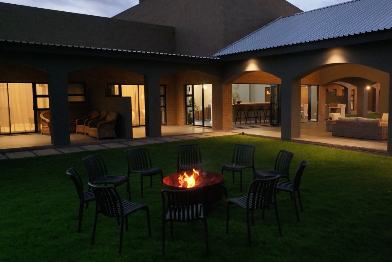 The courtyard fire pit at night