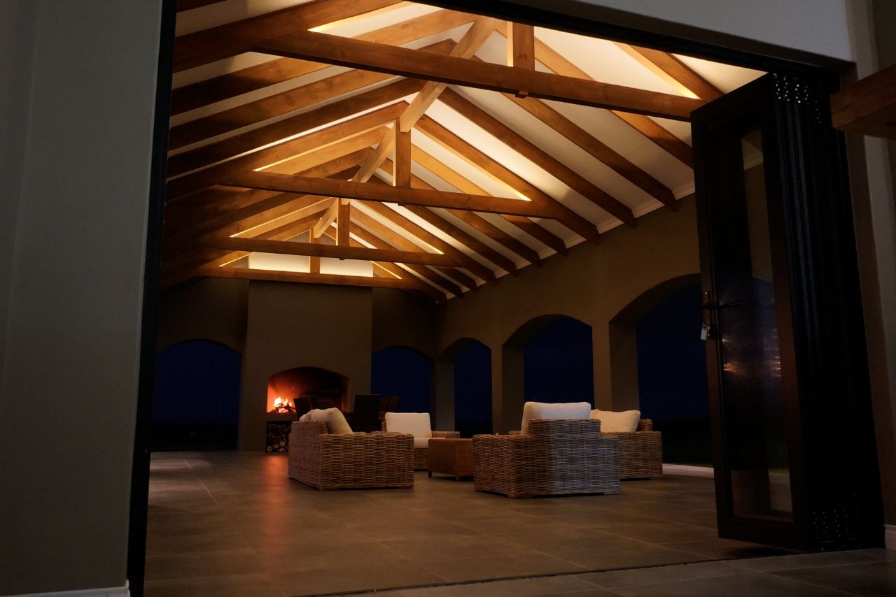 The vaulted lounge in the evening