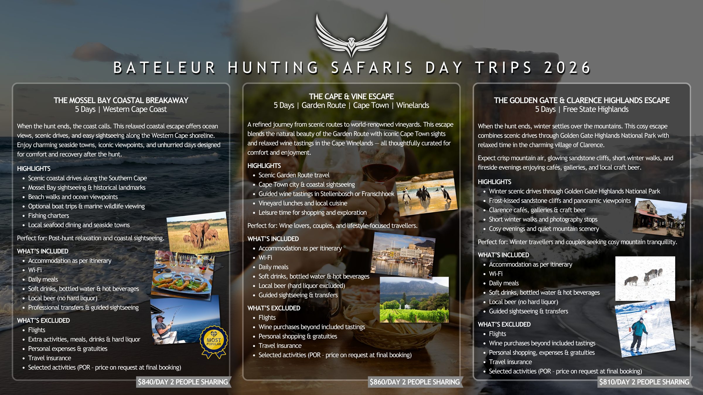 Bateleur 2026 prices for five-day escapes