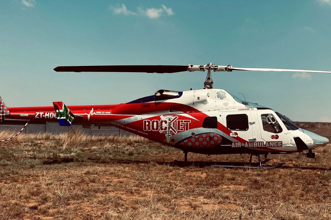 A ROCKET CONNECT rescue helicopter on the ground in the Northern Cape